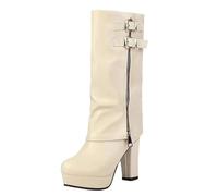 Alloaone Women's High Heel Mid-Calf Boots Zip Platform Sexy Style Warm Lined Shoes