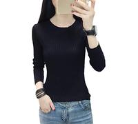 Alloaone Women's Long Sleeve Sweater Slim Fit Skinny Wear Knitwear Top Black