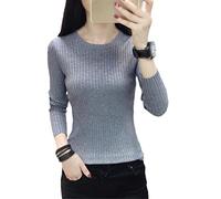 Alloaone Women's Long Sleeve Sweater Slim Fit Skinny Wear Knitwear Top Gray