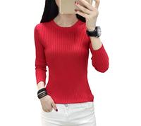 Alloaone Women's Long Sleeve Sweater Slim Fit Skinny Wear Knitwear Top Red