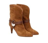 Alloaone Women's Slim Fit Knee High Boots Pointed Toe High Thin Heels Cow Suede Pull On Modern Style For Daily Work Wear