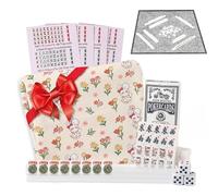 AlloCavi Travel Mini American Mahjong Set - 166 White Tiles Includes Jokers 0.8" White Melamine Material - with Instructions Cards and Game Tablecloth 4 All-in-One Racks and Pushers (Bunny Floral)