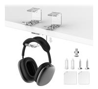 Alloery 2 Pieces Headphone Stand Headset Hanger, Dual Headphone Wall Mount, Under Desk Table Hook and On Wall Universal Headset Holder for Most of Gaming Headphones (Transparent)