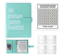 ALLOMN 100 Envelope Challenge Binder, A5 Money Saving Challenge Binder Budget Binder Organizer Money Saving Wallet with Clear Cash Envelopes & Magnetic Button for Couples Offices Home School (Green)