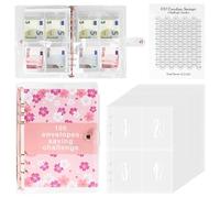 ALLOMN 100 Envelope Saving Challenge Euro, A5 Budget Planner with Challengers Tracker + Pre-Numbered Pockets Savings Book for Money Challenge, Money Saving Money Binder, Money Book Ring Binder for