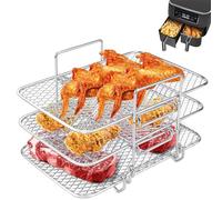 ALLOMN 3 Layer Air Fryer Rack, Stainless Steel Air Fryer 3 Layer Cooking Rack Multi-Layer Detachable Dehydrator Rack Air Fryer Accessories for Double Basket Air Fryer Roasting Oven Microwave