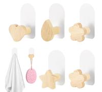 ALLOMN 5Pcs Coat Hooks Kids Wooden Hooks, Cute Shape Design Children's Coat Hook Wall Mounted Self Adhesive Wood Wall Hook for Clothes Scarf Towel Hat Bag Key Backpack