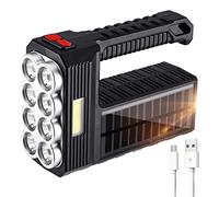 ALLOMN 8 LED Solar Handheld Torch, Super Bright Handheld Flashlight Rechargeable LED Searchlight Spotlight, Powerful Camping Light Dual Light Sources for Outdoor Camping Hunting Hiking Work