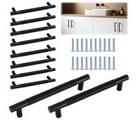 ALLOMN Black Cabinet Door Handles, 10 PCS Kitchen Cupboard Knobs Cabinet Door Pulls Handles Furniture Pulls for Kitchen Cabinet Cupboard Wardrobe Drawer Dresser Bathroom, 128mm(5 Inch) Hole Center
