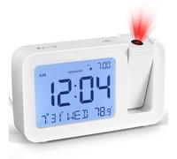 ALLOMN Projection Alarm Clocks Bedside, Digital Alarm Clock for Bedroom Living Room, Projector Alarm Clock with Temperature and Date, 4 Levels Brightness Dimmer, 9mins Snooze, Weekend/Weekday Mode
