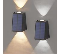 ALLOMN Solar Fence Lights, 2 Pack Outdoor Garden Solar Powered LED Wall Light with Warm White + Cool White Ligth Waterproof LED Wireless Lights for Yard Deck Roof Patio Stairway Garage Gate