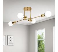 ALLOMN Sputnik Ceiling Light, Vintage Gold Sputnik Chandelier 4 Lights E27 Mid-Century Semi Flush Mount Ceiling Lamp Industrial Ceiling Fixture for Bedroom Living Room Dining Room Kitchen