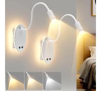 ALLOMN Wall Reading Light, 2 Pack Dimmable LED Bedside Wall Lamps Wireless Rechargeable Reading Night Light with USB Charging Port, 360° Gooseneck LED Walls Sconce for Bedroom Living Room Study