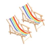 alloneslife 1/12 Doll House Furniture Wood Patio Chair Model For Kids Imaginative Playroom And Vacation Scene Setting Accessories Miniature Wood Beach Chair For Doll House