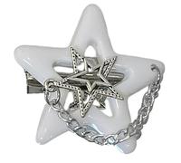 alloneslife 1pc/2pcs Star Hair Clip for Girls Hair Barrettes Lovely Accessories Nonslip Decorative Chain Hair Decors(white 1pcs)