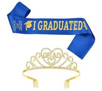 alloneslife 2025Elegant Graduation Crowns and Sash Set Graduate Ribbon Etiquette Belts Decoration for Parties and Celebrations(Blue set)