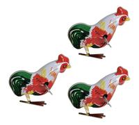 alloneslife 3Pieces Iron Rooster Toy with Bright Color and Clockworks Mechanisms Windup Chicken Tinplate for Home Desk Decors Antique Tinplate