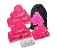 alloneslife 6Pcs Hair Curlers Set with Metal Hair Clip For Long to Short Hair Styling Salon and Formal Event Quick Hairstyle Tool(Rose Red,6 sets of curly drum)