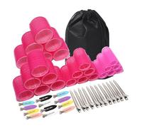 alloneslife 6Pcs Hair Curlers Set with Metal Hair Clip For Long to Short Hair Styling Salon and Formal Event Quick Hairstyle Tool(Rose Red,6 sets of curling)