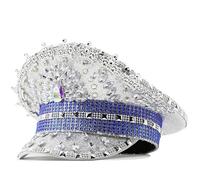 alloneslife Bridal Captain Hat Jeweled Rhinestones For Women Bride Hat Sparkling Sequins Eye-catching Photo Props