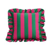 alloneslife Decorative Ruffled Trim Pillowcase Velvets Striped Design Square Throw Pillow Cover Cushion Cover Sofa Bedroom Accent Ruffled Edge Pillowcase