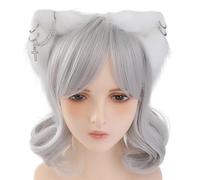 alloneslife Ear Headband,Adult Headdress,Handmade Wolf Ear Headbands Kitten Girl Cosplay Headwear Ears Fursuit Masquerades Halloween Cosplay Party(White)
