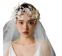 alloneslife Ear Headband,Bride Veils,Elegant Bridal Hairband with Flower Tulle Single Layer Wedding Headpiece Versatile Bridal Accessory for Bride