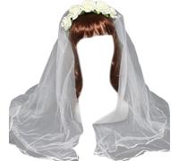 alloneslife Ear Headband,Hairband,Flower Shape Hair Hoop with Veil Comfortable Headband Wedding Party Bride Hair Styling Flower Headband(Milky white roses ve)