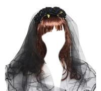 alloneslife Ear Headband,Hairband,Flower Shape Hair Hoop with Veil Comfortable Headband Wedding Party Bride Hair Styling Flower Headband(black rose veil)