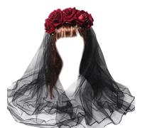 alloneslife Ear Headband,Hairband,Flower Shape Hair Hoop with Veil Comfortable Headband Wedding Party Bride Hair Styling Flower Headband(Burgundy rose veil)
