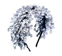 alloneslife Ear Headband,Party Hairband,Crystal Headband Party Hairhoop Glittering Woven Hairband Bride Wedding Bride Headband Evening Party Hairstyle Accessory(White)