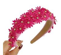 alloneslife Ear Headband,Party Headbands,Elegant Fabric Flower Headband for Women Wide Headband Flower Hairhoop Party Headpiece Wedding Hairband(rose Red,One Size)
