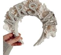 alloneslife Ear Headband,Party Headbands,Pearl Bride Hairhoop for Bridal Shower BrideToBe Headpiece Wedding Engagement Hairband Bachelorettes Headband(MRS)