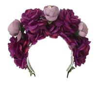 alloneslife Ear Headband,Women Headpiece,Bride Garlands Party Wedding Flower Headband Beach Headwear Hairband Girl Hair Accessory Women Head Hoop(purple double layer)