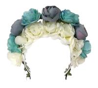 alloneslife Ear Headband,Women Headpiece,Bride Garlands Party Wedding Flower Headband Beach Headwear Hairband Girl Hair Accessory Women Head Hoop(White and blue doubl)