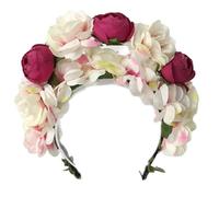 alloneslife Ear Headband,Women Headpiece,Bride Garlands Party Wedding Flower Headband Beach Headwear Hairband Girl Hair Accessory Women Head Hoop(White and red double)
