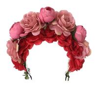 alloneslife Ear Headband,Women Headpiece,Bride Garlands Party Wedding Flower Headband Beach Headwear Hairband Girl Hair Accessory Women Head Hoop(red pink double laye)