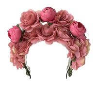 alloneslife Ear Headband,Women Headpiece,Bride Garlands Party Wedding Flower Headband Beach Headwear Hairband Girl Hair Accessory Women Head Hoop(Pink double layer)