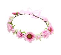 alloneslife Ear Headband,Wreath Headpiece,Flower Wreath Flower Headbands Bride Hair Accessory Hairband for Women Wedding Party Ceremony Festival(Pink)
