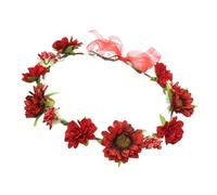 alloneslife Ear Headband,Wreath Headpiece,Flower Wreath Flower Headbands Bride Hair Accessory Hairband for Women Wedding Party Ceremony Festival(Red)