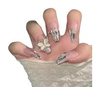 alloneslife Elegant Touch False Nails,Stick on Fake Nails,Coffin/Square Press on French Tip Fake Nails Glues on Star Moon Artificial Nails(BY85)
