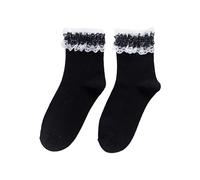 alloneslife Lace Trimmed Socks for Girls Japanese Breathable Fabric Casual and Trendy Sock(Black)