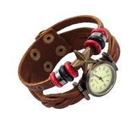 alloneslife Lightweight Alloy Body and Wood Bead Detail Thin Profile Wrist Accessory Minimalist Braided Leather Watch Retro Braided Leather Watch