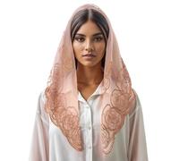 alloneslife Popular Lace Mantilla Head Veil for Catholic Vintage Head Covering Scarf Flower Shawl Women Neckwear(Pink)