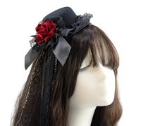 alloneslife Punk Ribbon Bowknot Small Hat Hair Decoration With Rose Flower Decors Fascinator Hat For Cosplay Parties And Theme Event