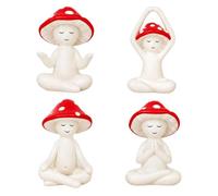 alloneslife Resin Mushroom Statues in 4 Distinct Seated Poses | Four Movable Pieces Let You a Tabletop Grouping or Carry the Same Theme Across Several Shelves