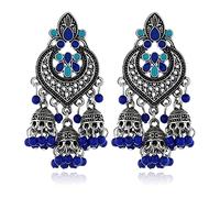 alloneslife Earrings,Fashion Earrings,Retro Indian Bollywood Earrings Ethnic Earring Jhumka Drop Earrings Jewelry Decor for Girl(Royal Blue Ancient Silver)
