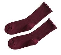 alloneslife Ruffle Ankle Socks for Women Cotton Soft Solid Color Ribbed Knit Low Cut Middle Tube Frilly Socks(Burgundy)