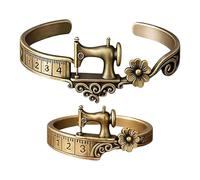 alloneslife Sewing Machine Inspired Adjustable Bangle and Rings Set in Antique Finish Rural Charm Collection for Women Fashion Jewelry with Sewing Theme