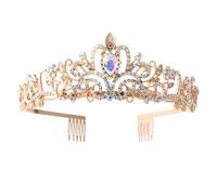 alloneslife Shimmering Crystal Tiaras Crowns Wedding Headpiece Gold Rhinestones Baroquely Headbands for Proms and Birthday(Golden)